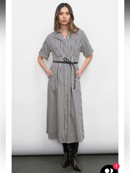 Greylin Dresses & Skirts - greylin vanisa navy blue cream stripe button front midi shirt dress small NEW